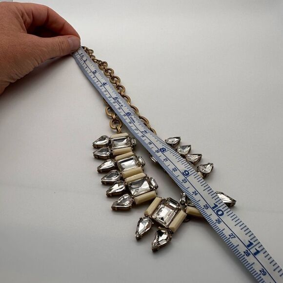 J. Crew Rhinestone Crystal Gold Spike Statement Necklace Event Cocktail Teardrop - Picture 8 of 8